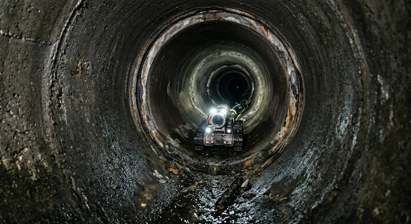 Robotic sewer camera inspecting pipe interior for Sewer Line Cleaning in Upper Milford