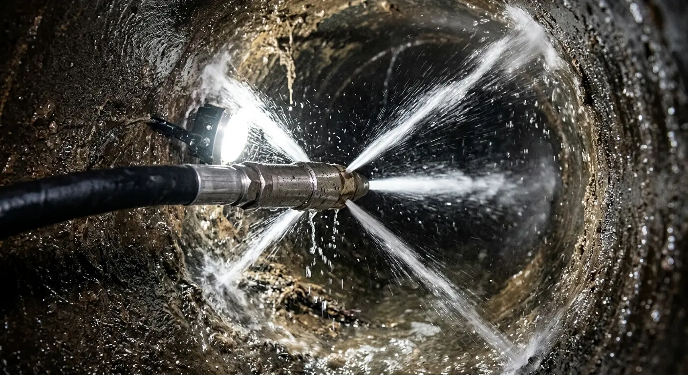 High-pressure hydro jetting nozzle cleaning sewer pipe for Storm Drain Cleaning in Upper Milford